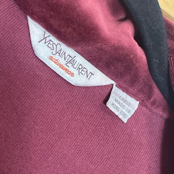 Vintage 70's Yves Saint Laurent YSL Maroon Velour Tracksuit Leisure Size Large - Picture 15 of 16
